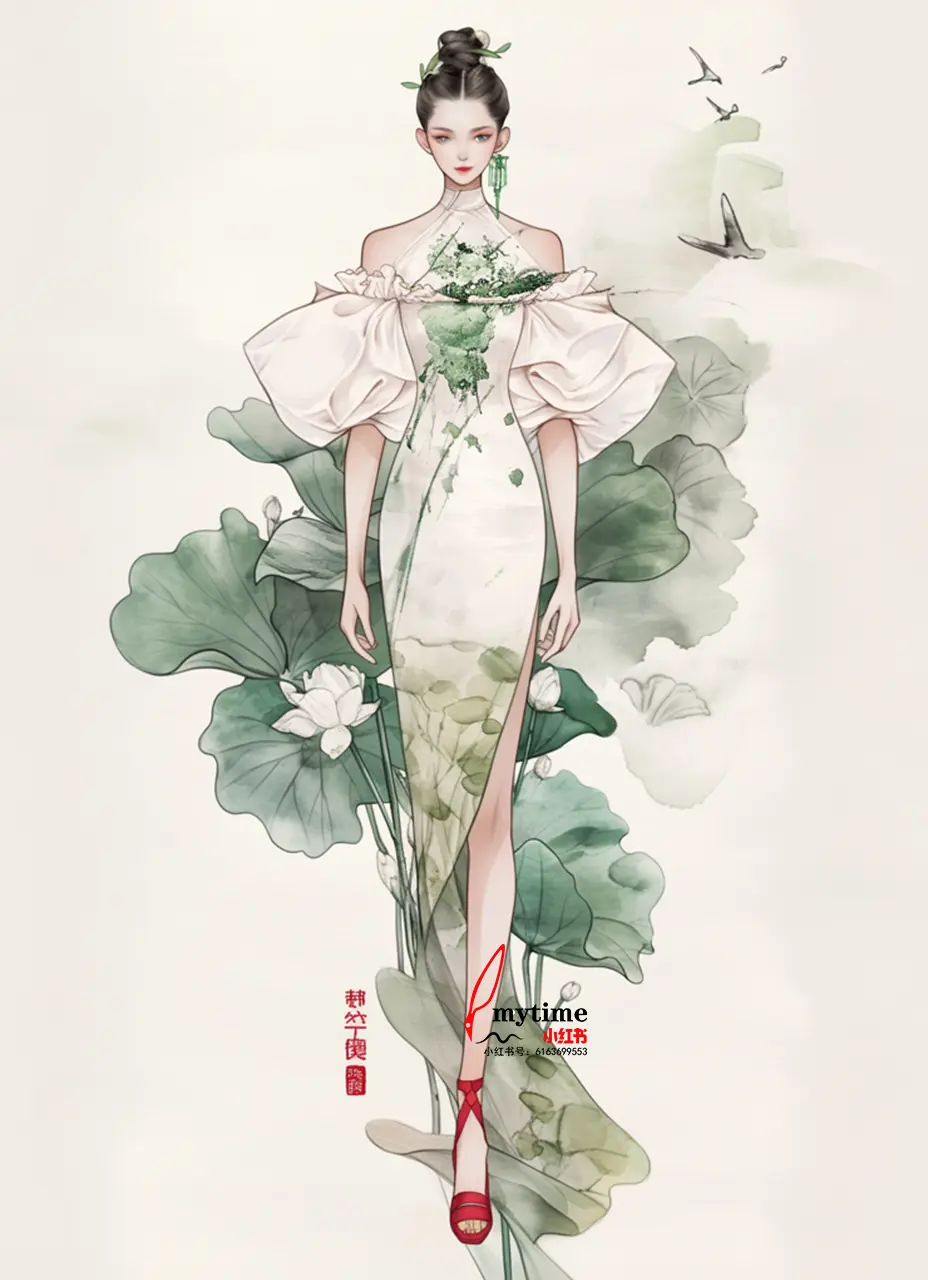 新中式国风连衣裙效果图