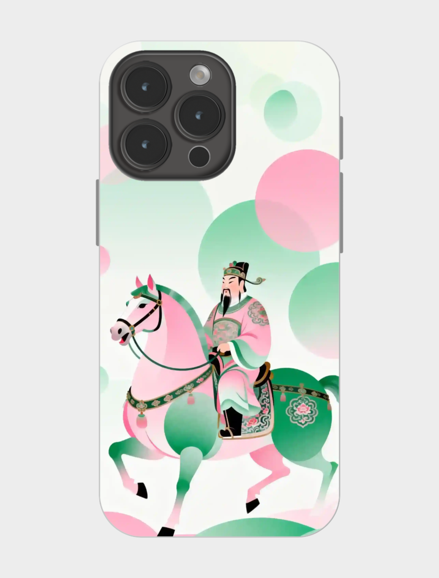 国风财神骑马图手机壳✨粉绿配色超吸睛!